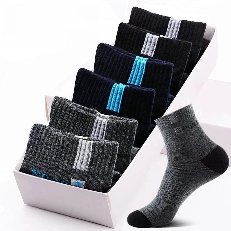 Men's Mid-Calf Socks 5 Pcs Winter Men's Footwear Comfortable Breathable Cotton Socks for Men's Daily Wear