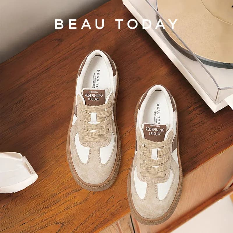 BEAUTODAY Sneakers Donna Scarpe sportive in pelle scamosciata Colori misti Stringate Punta tonda Scarpe vulcanizzate da donna fatte a mano 29864