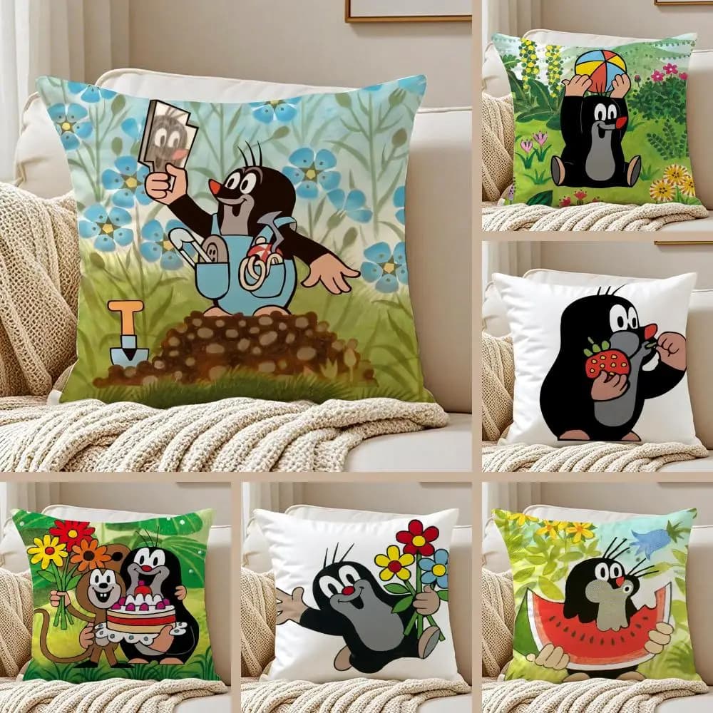 The L-little Mole cushion cover in silk-effect short plush, with hidden zipper, soft and dustproof, for sofa and home decorations
