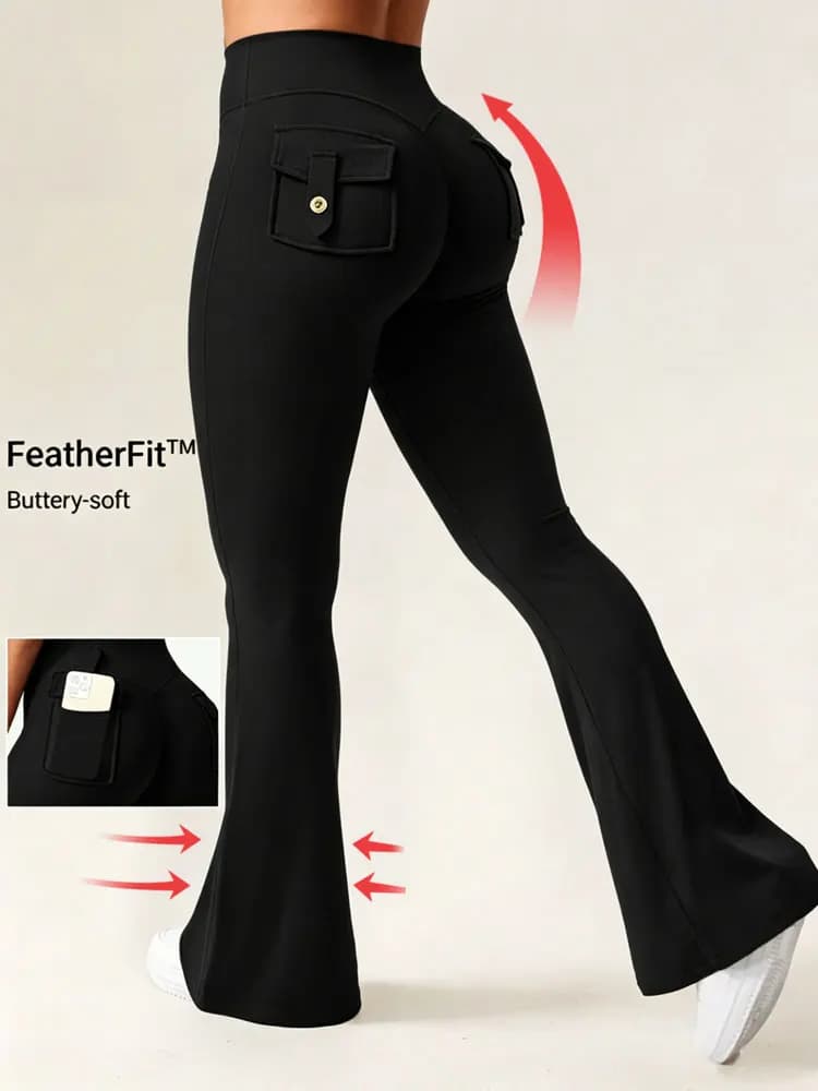 High Waist Pocket Flare Yoga Pants Tummy Control Butt Lifting Workout Leggings Summer Breathable Sports Fitness Casual Bottoms
