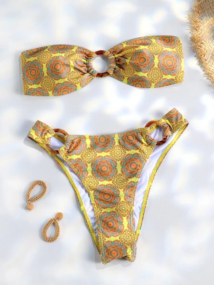 Bikini a fascia, micro perizoma, costumi da bagno a spalle scoperte, costume da bagno con anello da donna, bikini 2026, costume da bagno brasiliano, pieghevoli, abbigliamento da spiaggia
