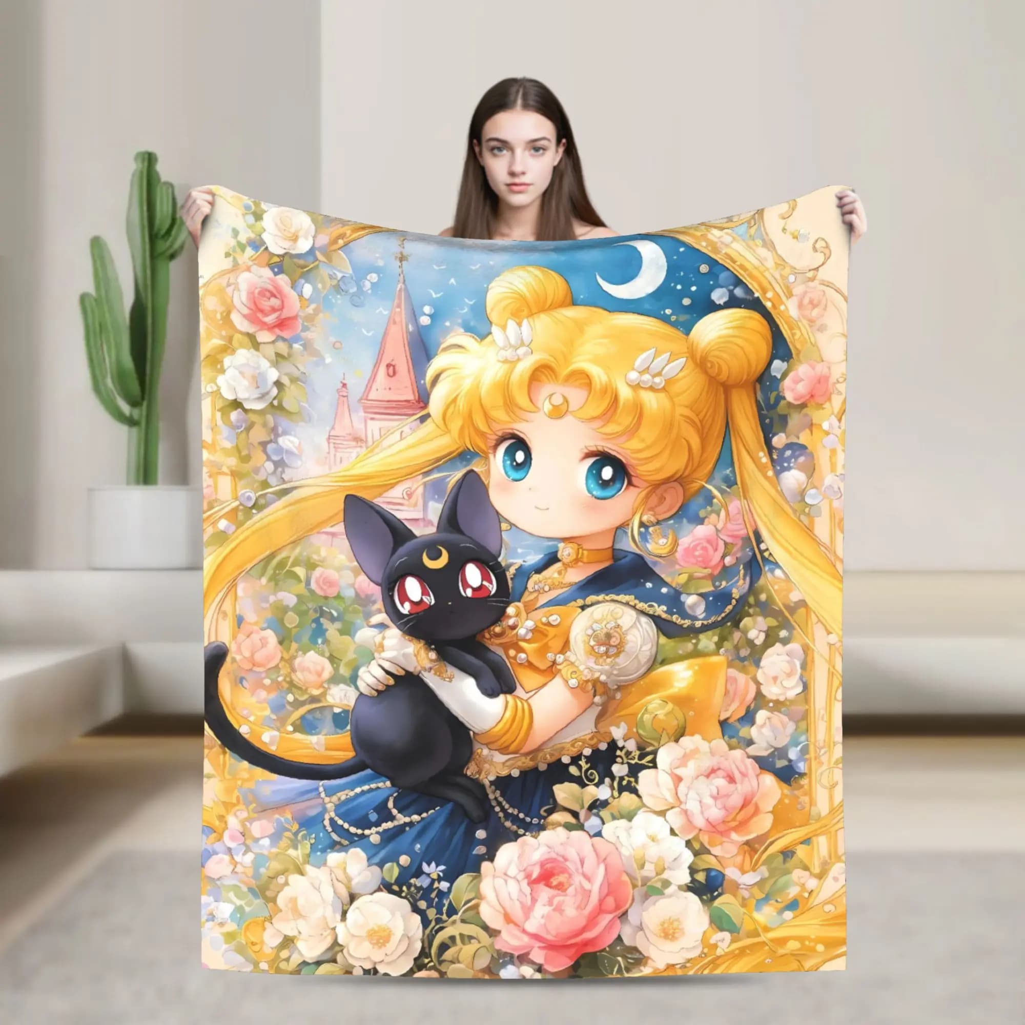 Sailor Moon Hot cover Children's plush cover Funny sofa bed Flannel bed Cover