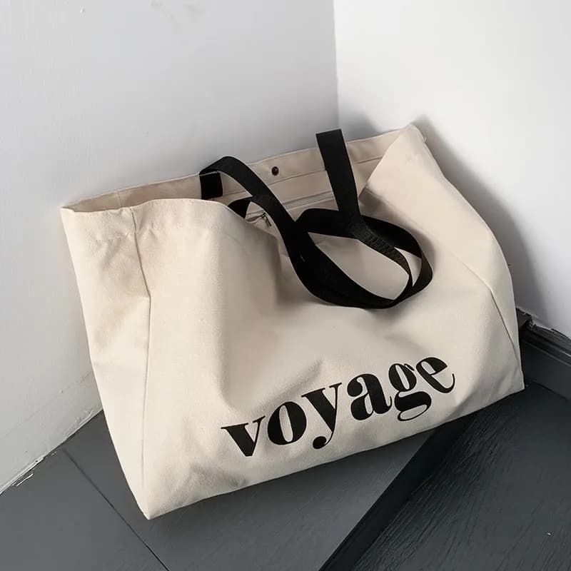 Large Capacity Casual Canvas Shoulder Bag for Yoga Mom Outdoors Student Book Bag Unisex Leisure Tote Bag with Letter Design