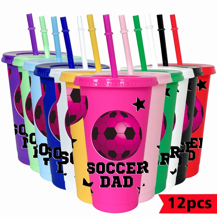 12pcs/set Football Star Pattern 26oz Colored Plastic Party Cold Cup for Birthday/back-to-school Gift Gameday Drinkware