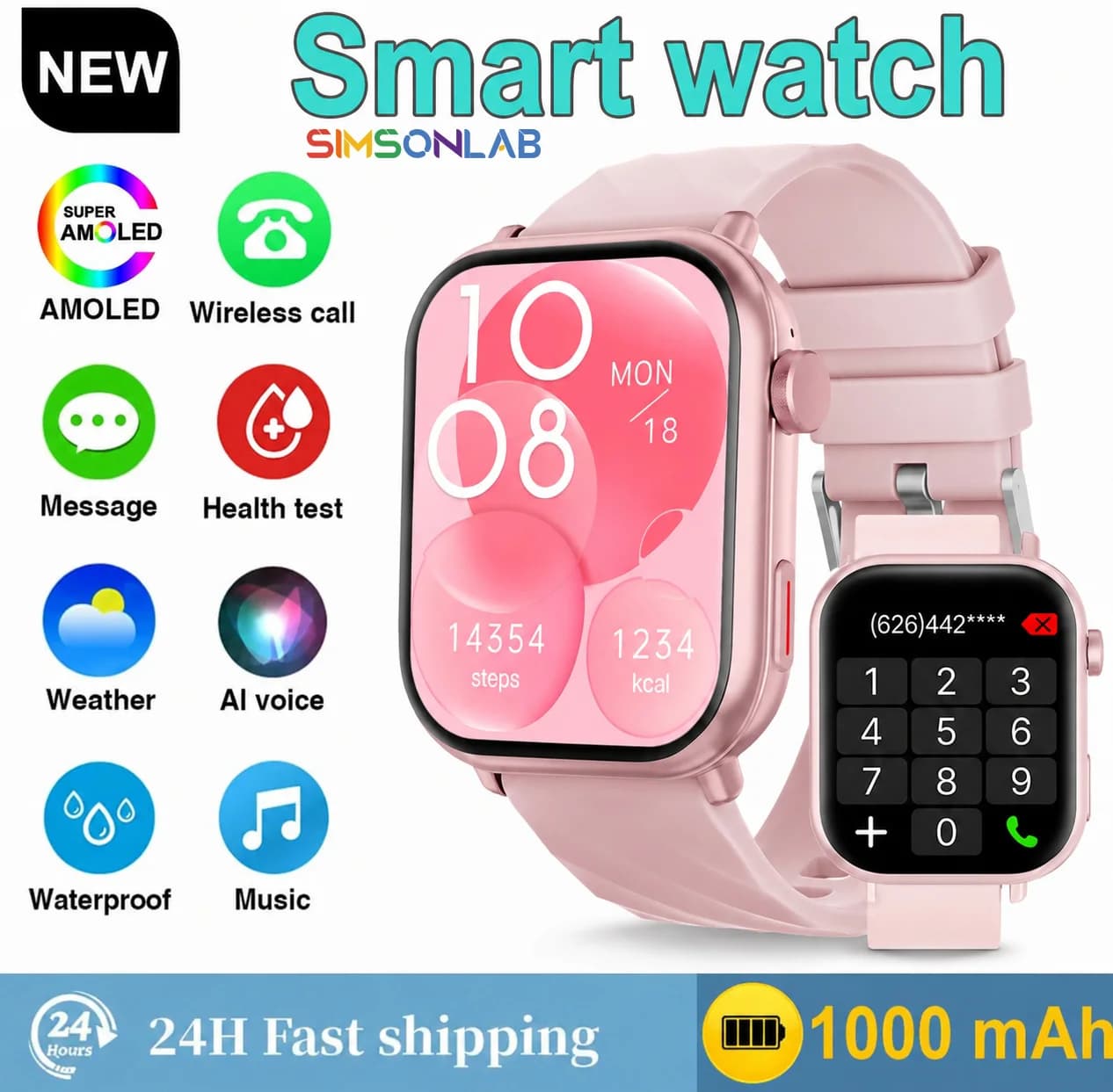 Smartwatch Sportivo 2026 per Android/iOS, Schermo HD da 1,83'', Assistente Vocale, Chiamate Bluetooth, Batteria da 1000mAh, Contapassi, Regalo Salute per Uomini e Donne