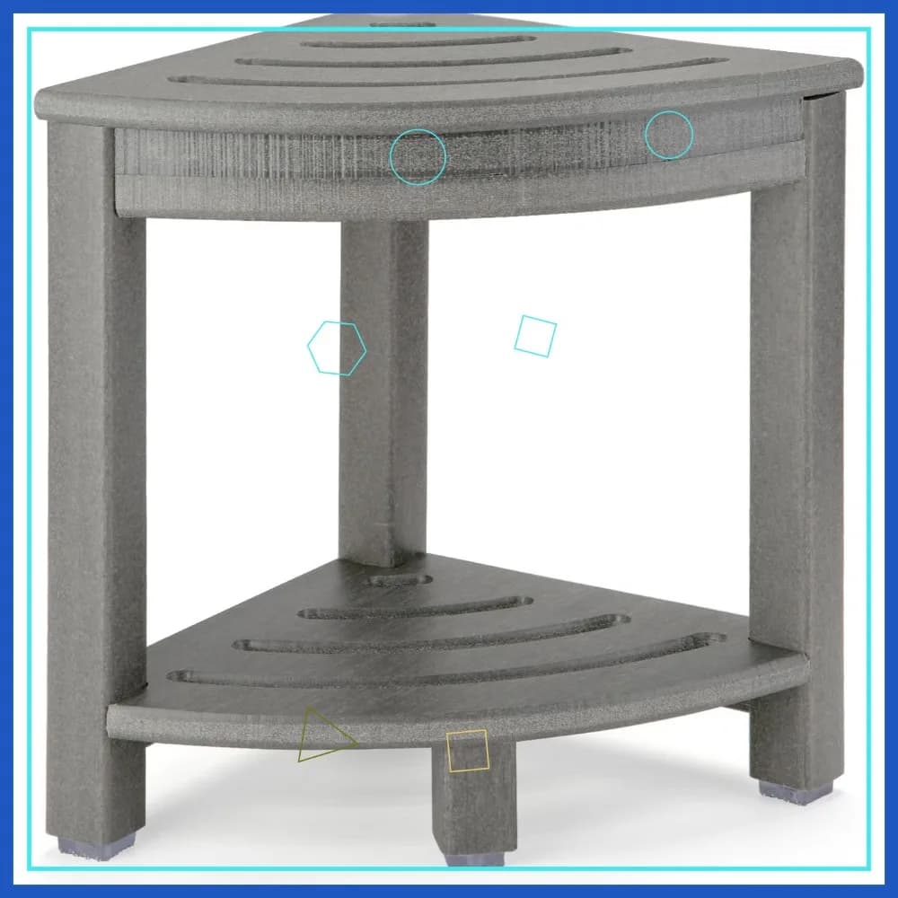 Sgabello Angolare per Doccia con Ripiano Portaoggetti, Seduta in Plastica per Bagno, per Rasatura Gambe e Poggiapiedi Spa, Grigio