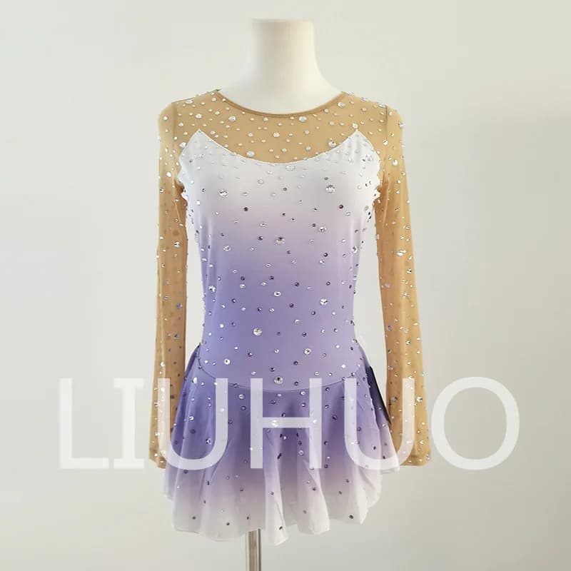 LIUHUO Pattinaggio di Figura sul Ghiaccio Vestito Ragazze Donne Adolescenti Elastico Spandex Viola Gradiente Concorrenza All'ingrosso