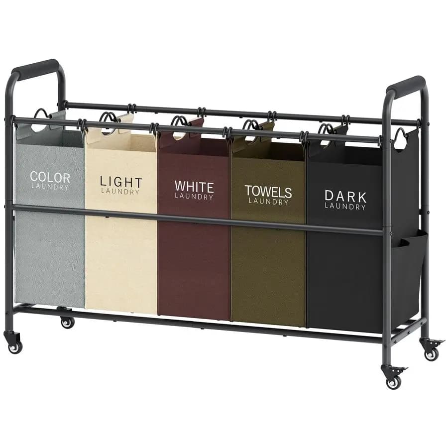 Trolley with 5 compartments, Basket with Wheels Lockable Resistent for the Conservation of Clothes, 5 Colors