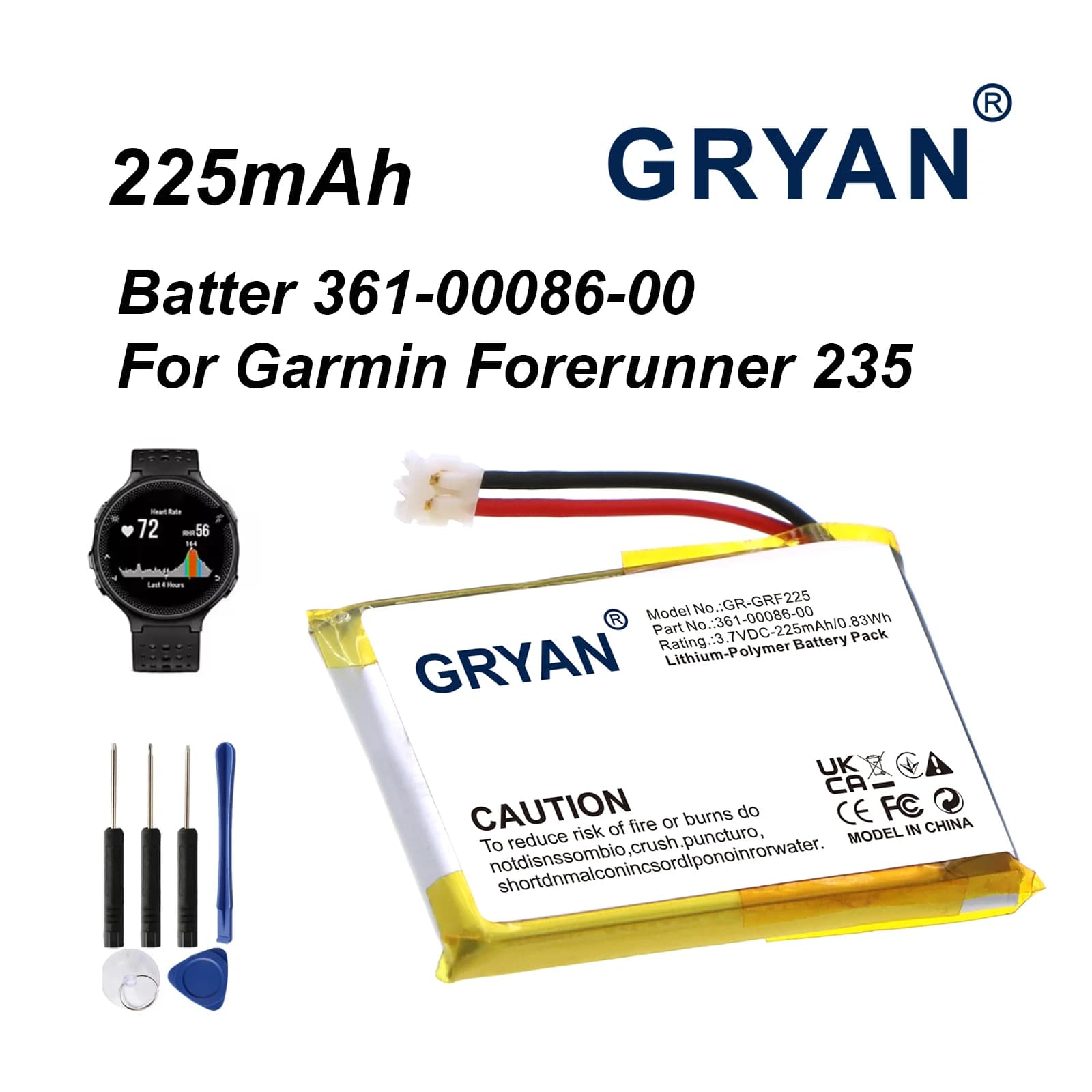 Production in 2025 Replacement battery 361-00086-10 361-00086-00 For Garmin Vivoactive 4 Forerunner 235 220 225 630 735