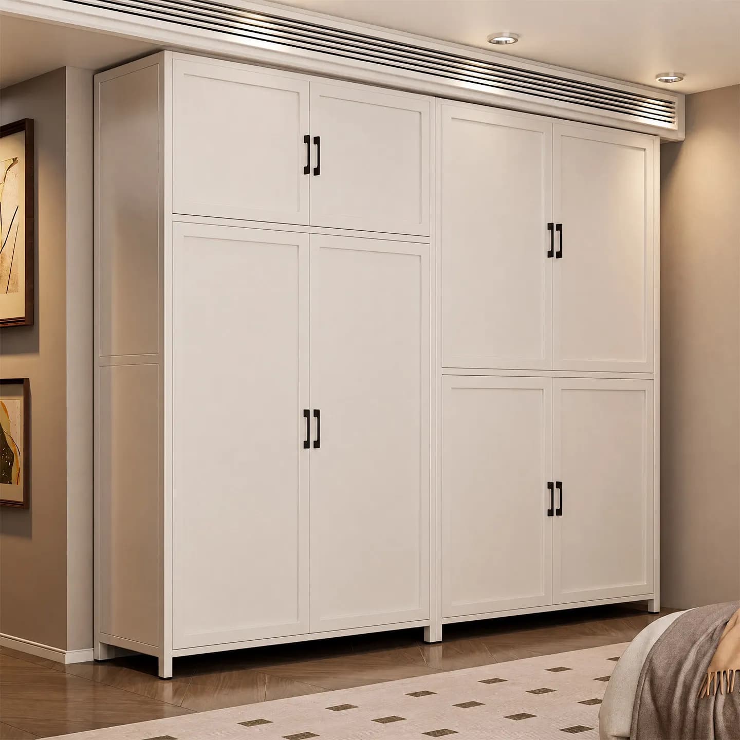 Home Steel Wardrobe Bedroom Wall-Mounted Integrated Moisture-Proof Wardrobe Rental Room Simple Assembly Clothes Storage Cabinet