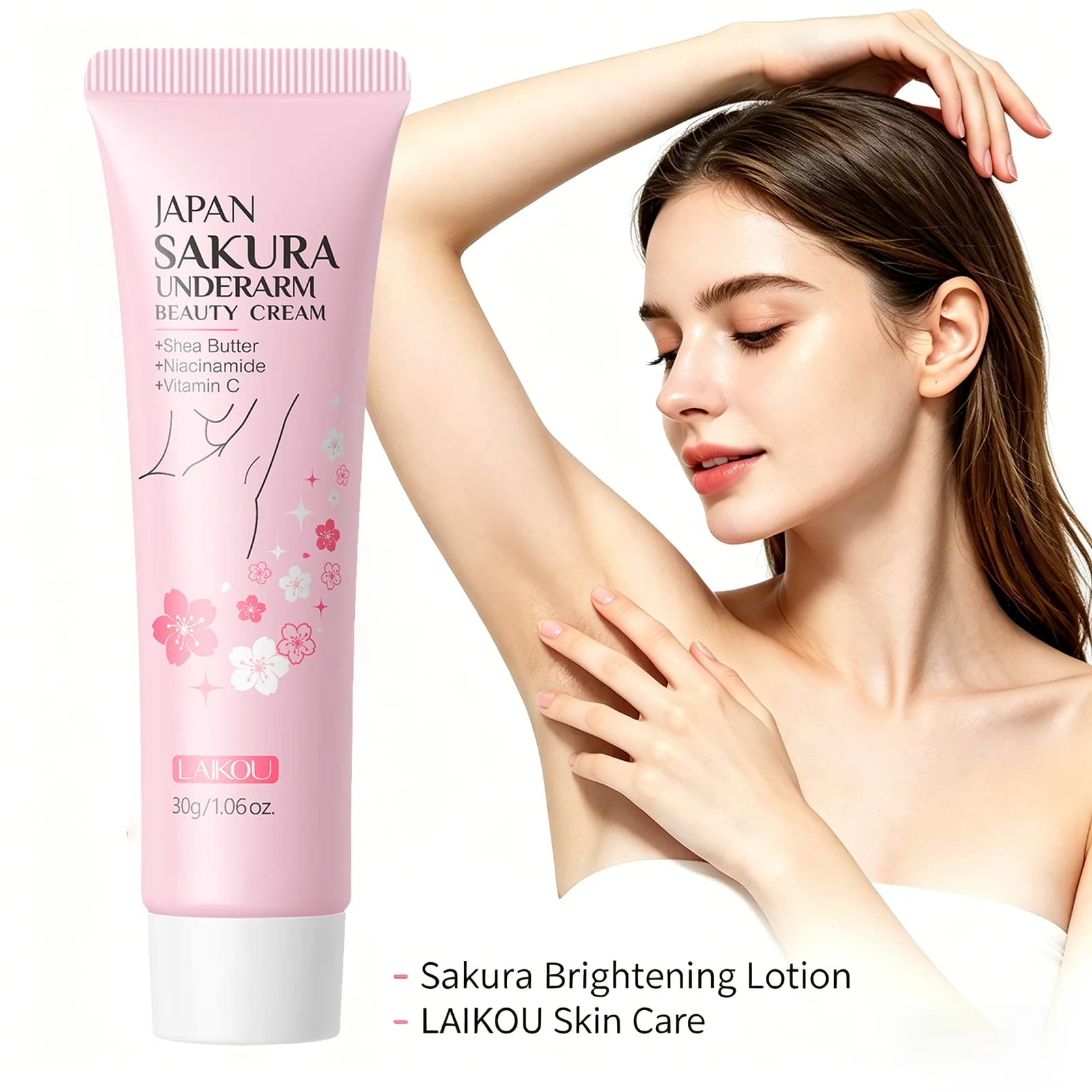 Body Care Cream Laikou Sakura 30g, Improves Skin Scura and Opaca of Asks, Knee and Glute, Reduces Pigmentation of Melanine, Korean Skin Care