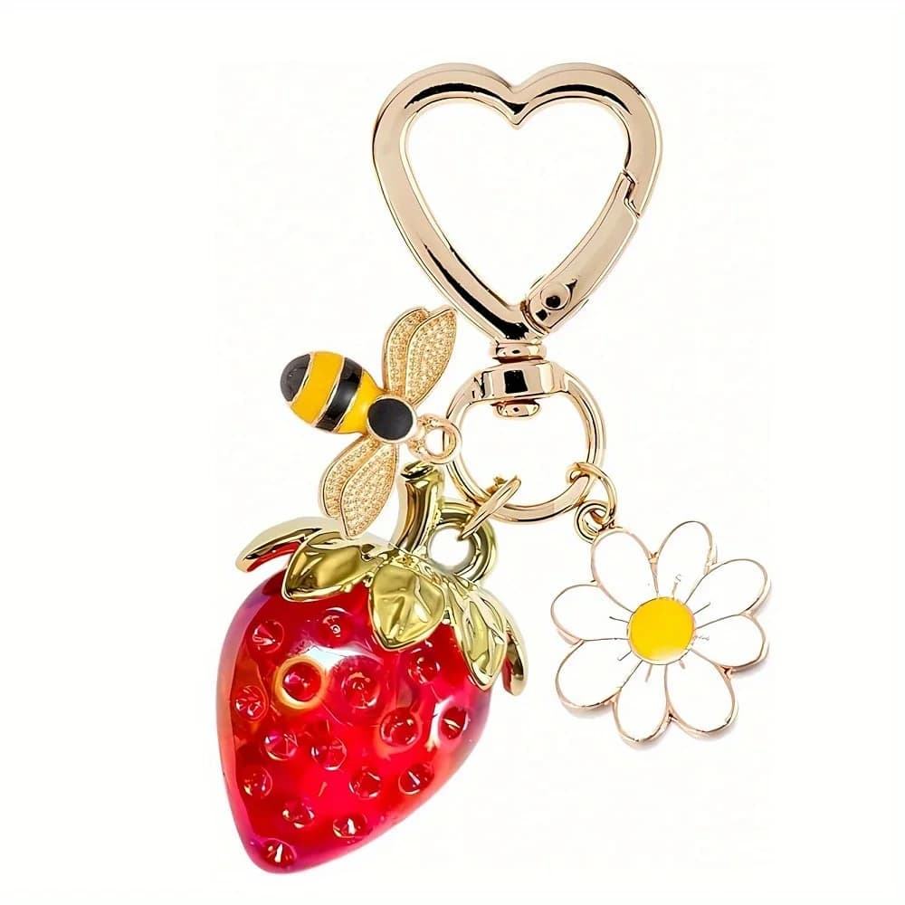 Portachiavi e ciondolo per borsa Y2K con design addensato a tema amore, cane, bottone, luce, ape, fragola, girasole