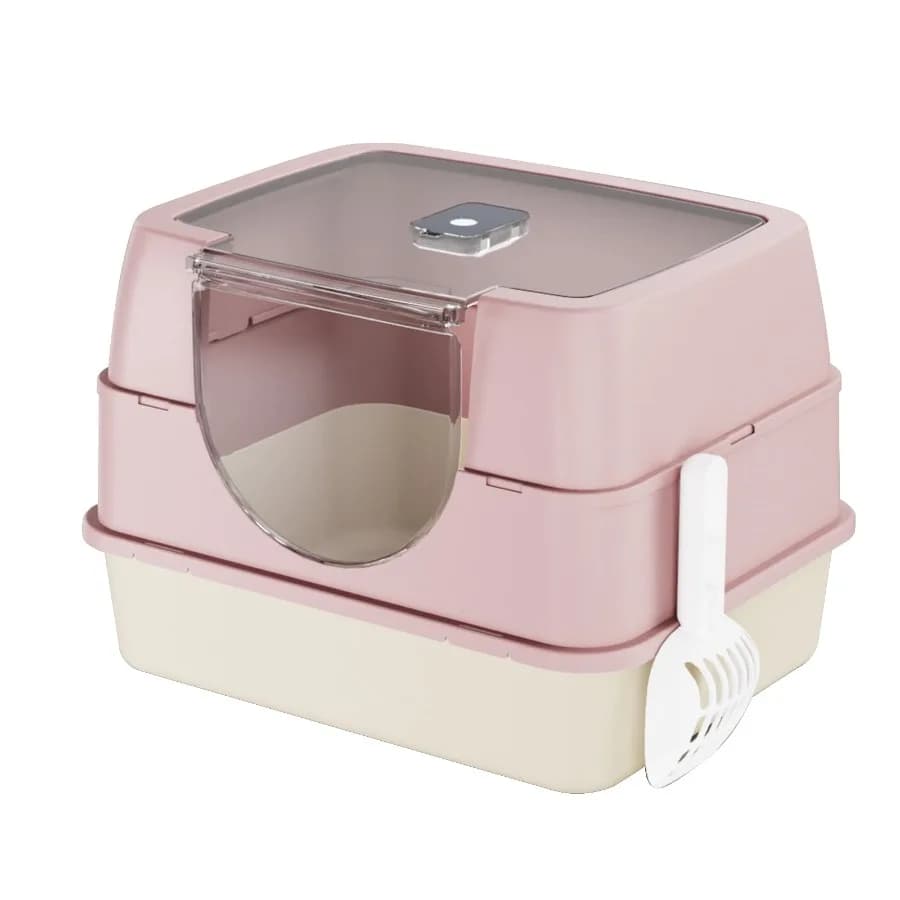 Enclosed Cat Litter Box with Scoop for Multiple Cats - Side Entry Design Anti-Leakage and Non-Sticky Fures for Easy Cleaning an