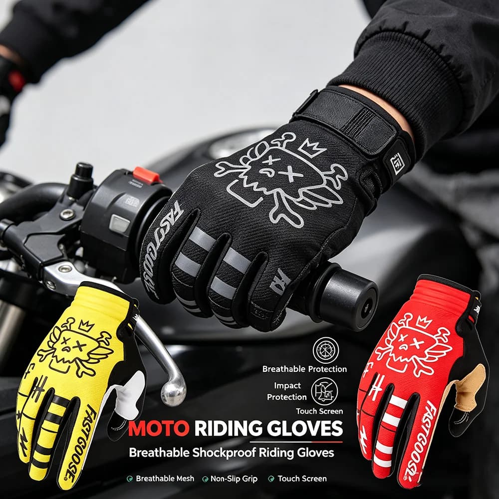 FASTGOOSE Unisex Motorcycle Gloves with Summer Riding Touch Screen Bicycle Anti-slip Accessories Bike Gloves for Motorcyclist with fingers for ATV MTB