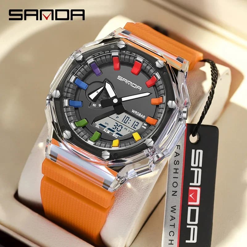 SANDA G style Orologio da uomo Conto alla rovescia Cronometro Allarme 50M Impermeabile LED Luce Elettronica Sport militare all'aperto Orologio da polso al quarzo
