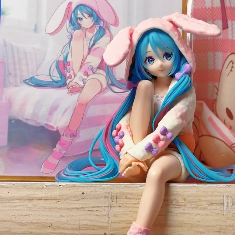 Nuova Statuetta Anime HATSUNE MIKU da 15CM, Modello con Orecchie da Coniglio in Pigiama, Action Figure da Collezione in PVC, Regalo