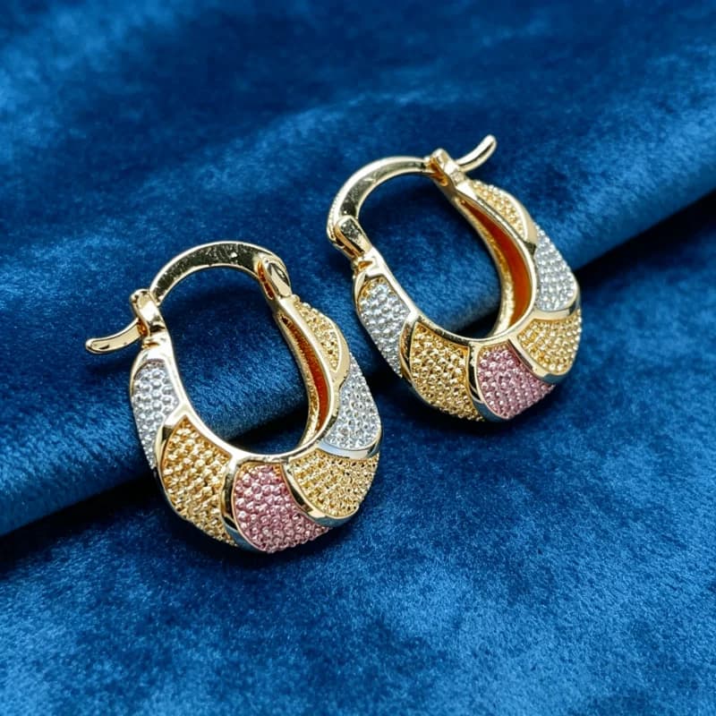 Orecchini a Cerchio a U Classici alla Moda a Tre Tonalità per Donna, Eleganti Gioielli di Lusso Dorati per Banchetti e Festival