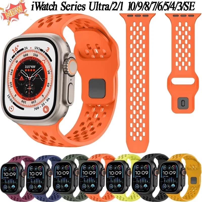 Cinturino in silicone per Apple Watch Ultra 2/1 49mm 10 46mm 42mm Bracciale traspirante iWatch Series 9 8 7 6 5 4 SE 45mm 44mm 41mm Cintura