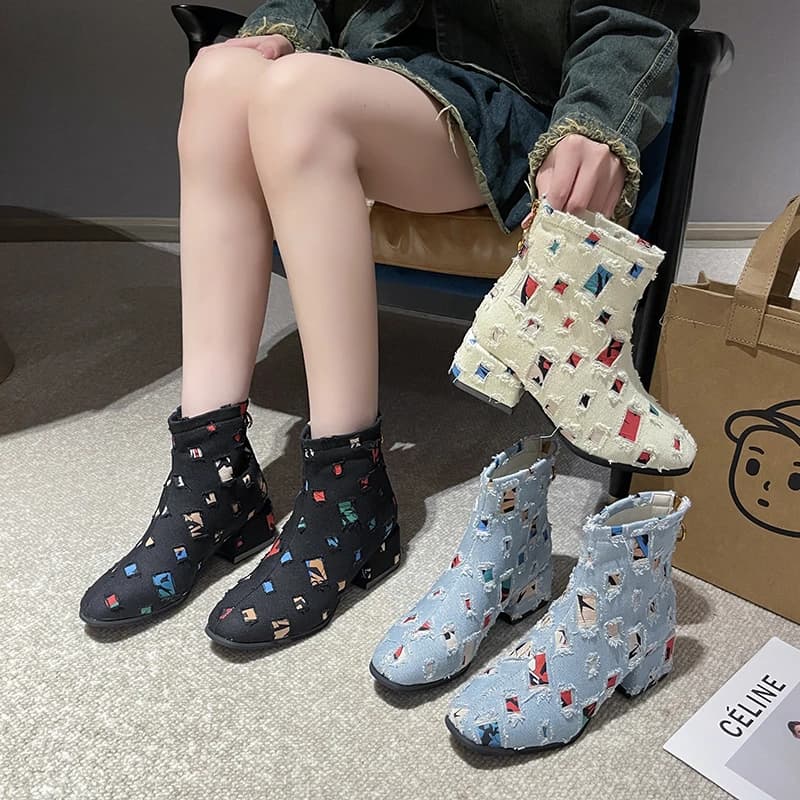 Retro fibbia per cintura cuciture decorazione stivali occidentali moda invernale testa tonda fondo piatto cerniera design stivali casual da donna