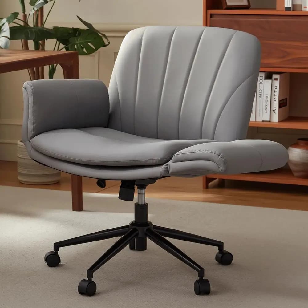Sedia Girevole Ergonomica con Braccioli Regolabili e Ruote - Comoda Sedia in Pelle PU per Computer, Trucco, Gaming, Casa
