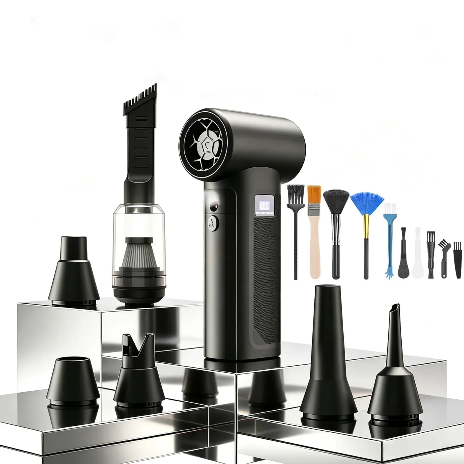 90000RPM Turbo Blower Mini Jet Fan 100g Wind Pressure Rechargeable Air Duster Vacuum 2 In 1 With 6 Nozzles For Car Sofa Keyboard