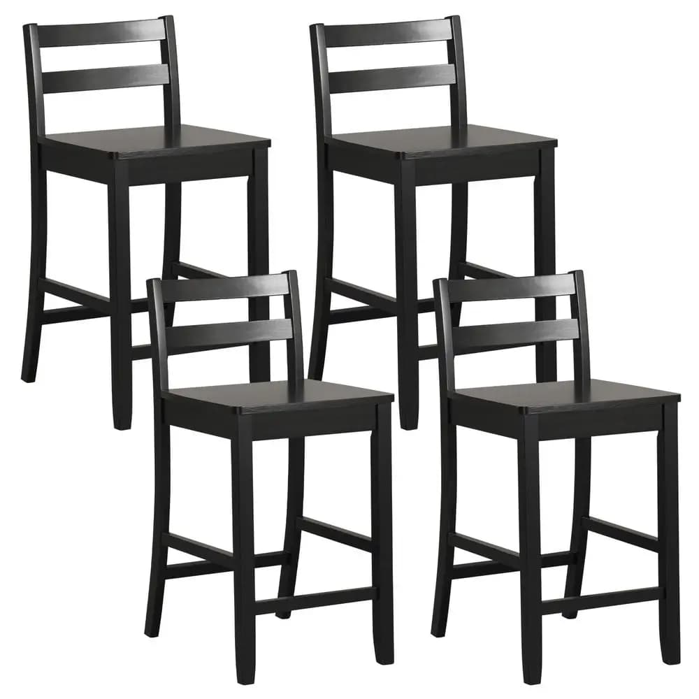 Wooden Bar Stools Set of 4, 24Inch Counter Height Stools with Ergonomic Backrest amp Footrest, Farmhouse High Dining Chairs for