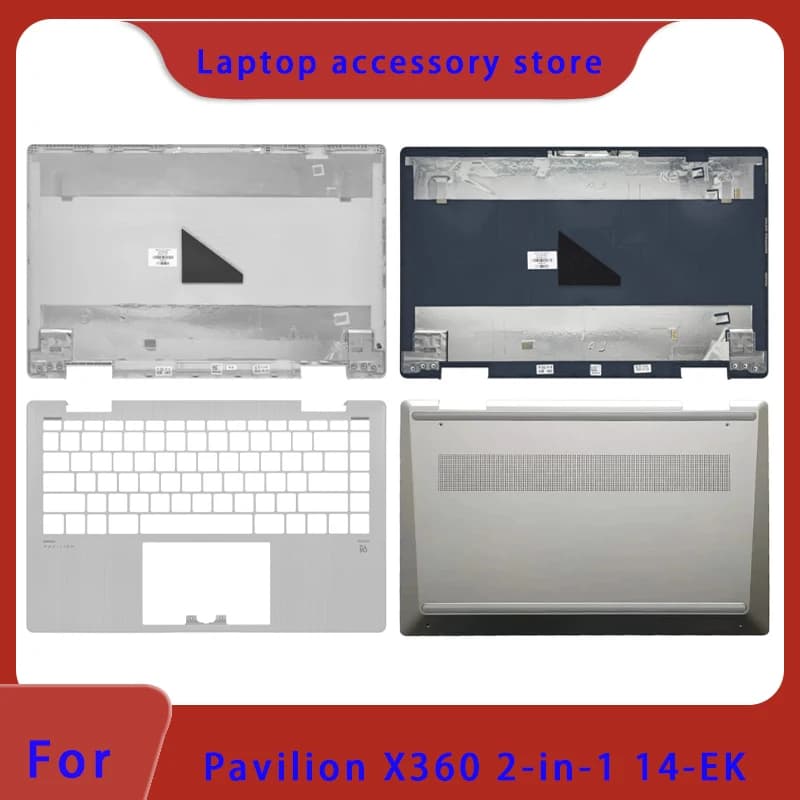 New for Pavilion TPN-W155 X360 14-EK 2-in-1 Laptop LCD Back Cover, Screen Frame Palm Bottom Cover Silver, Blue ABCD Hinge