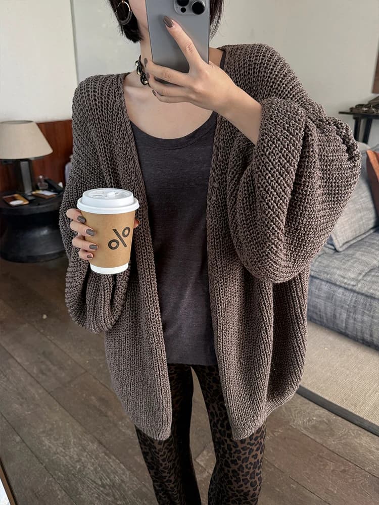 Owi Ni Ni Cardigan Aperto in Cotone Primavera Estate con Foro Traforato, Maniche a Lanterna Drappeggiate e Protezione Solare