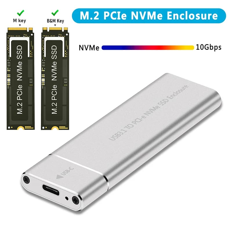 NUOVO NVMe M2 SSD Custodia esterna SSD NVME Custodia PCIE 10Gbps USB 3.1 Gen2 Adattatore USB C Scatola in alluminio M.2 NVMe SSD Case