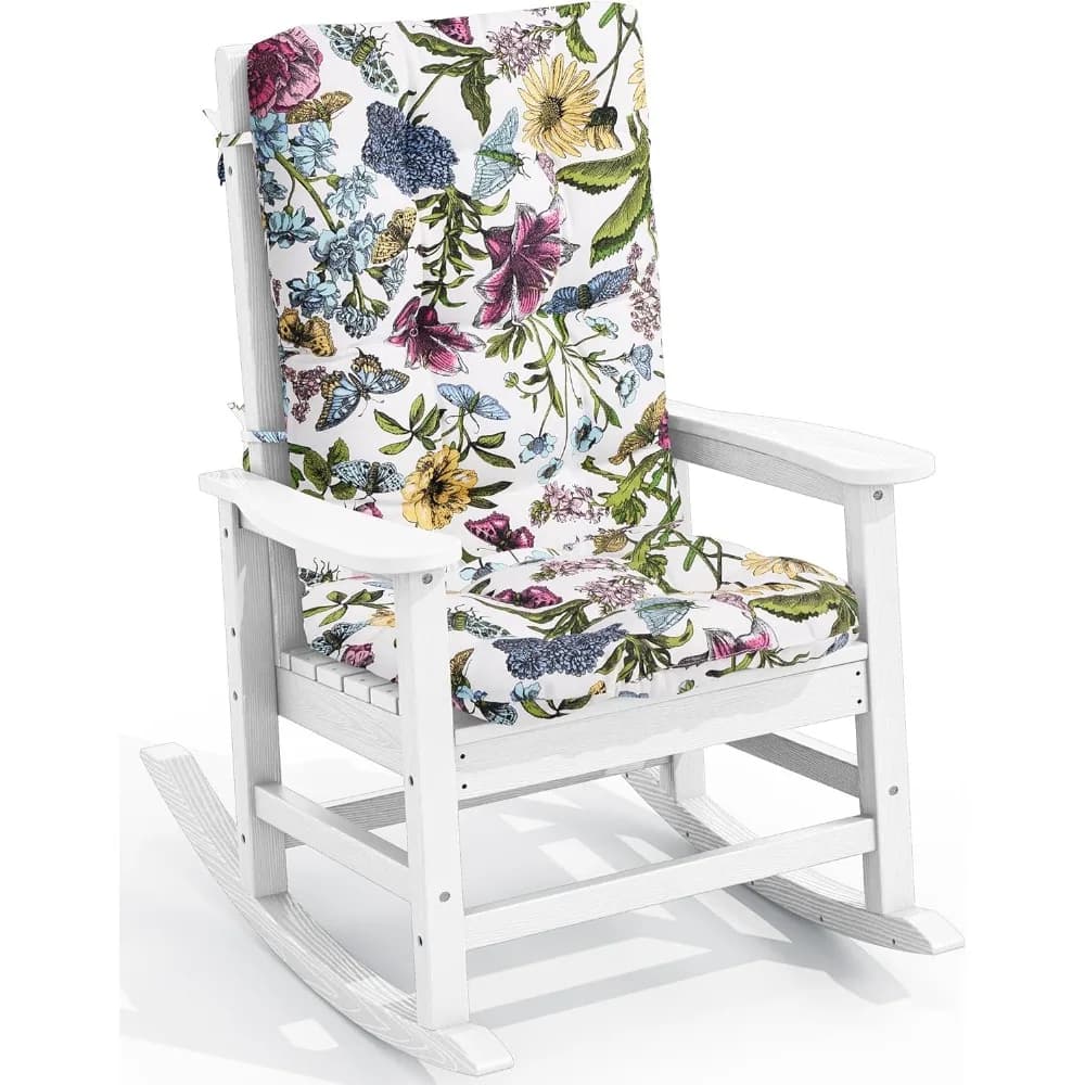 Sedia a dondolo da esterno oversize con cuscino, sedie a dondolo da patio per portico, bilanciere bianco + cuscino floreale