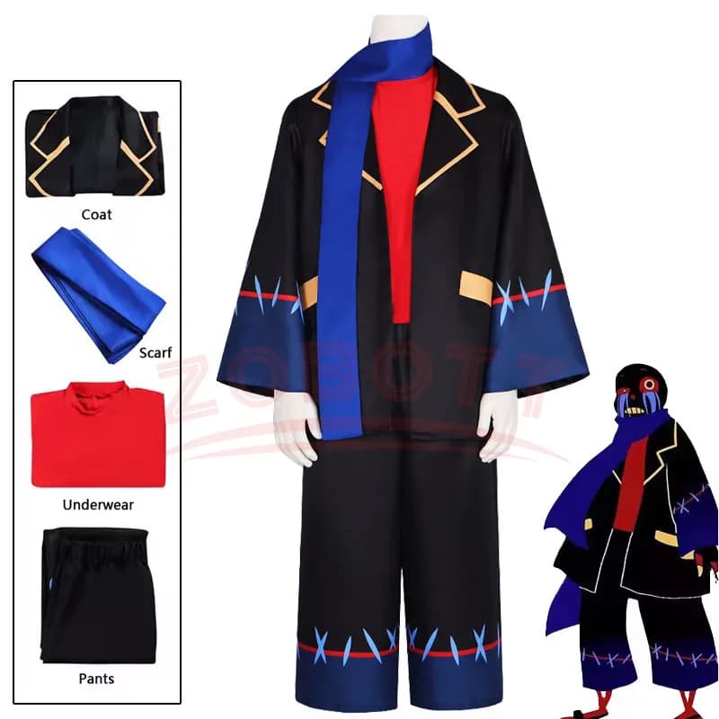 Costume Cosplay Anime Error Sans, Uniforme con Trench Blu, Pantaloni e Set Sciarpa, Abbigliamento per Feste di Halloween e Giochi di Ruolo