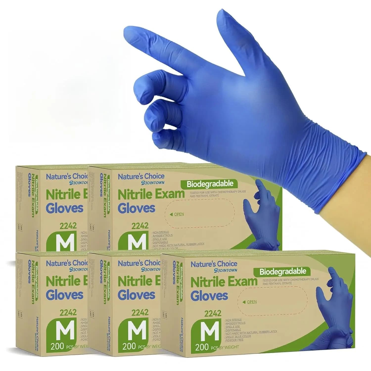Guanti da Esame in Nitrile Biodegradabili Eco Upgrade, 3.5 Mil, Senza Polvere e Senza Lattice, Presa Testurizzata, per Alimenti