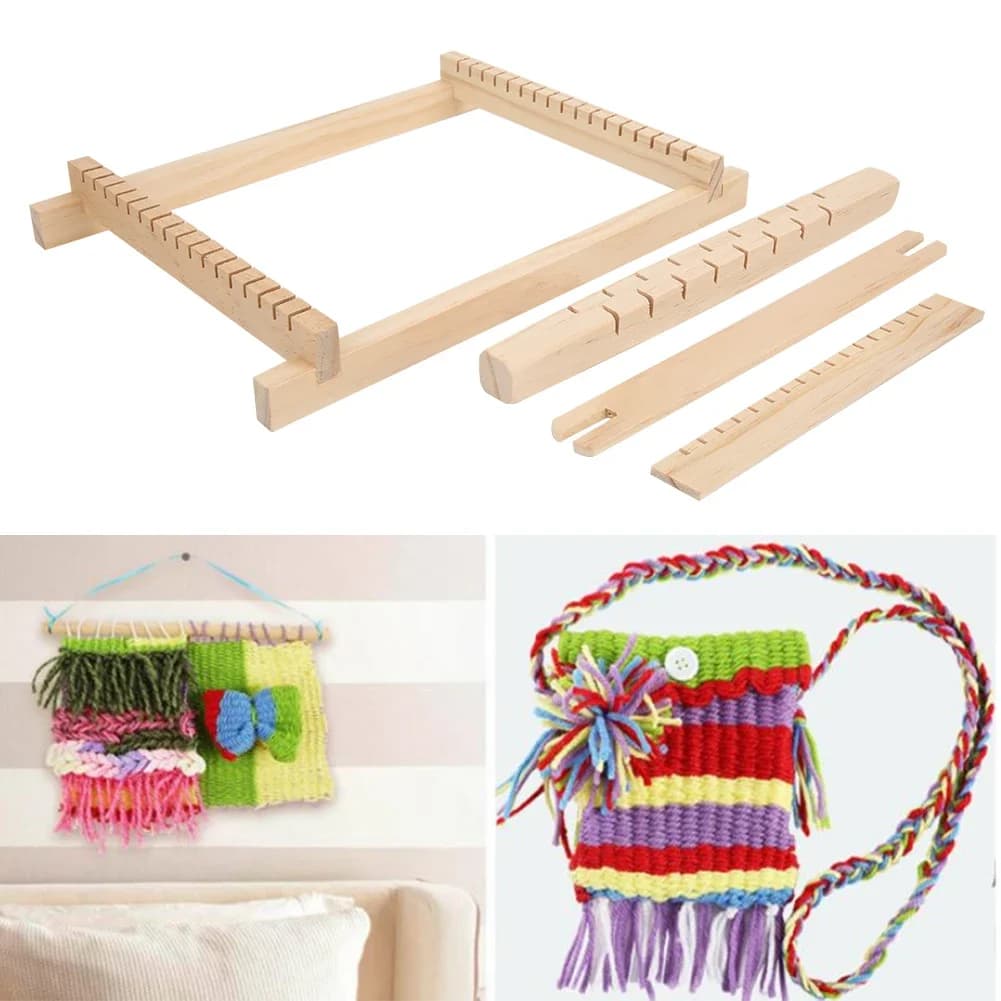 DIY Mini Traditional Wooden Weaving Machine Handmade Knitting Loom Kids Educational Toy