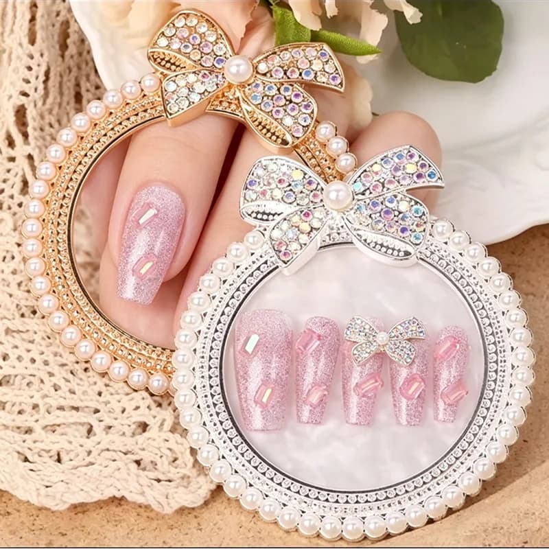 Espositore per Nail Art in Resina Agata con Strass Scintillanti e Fiocco, Palette per Smalto Gel