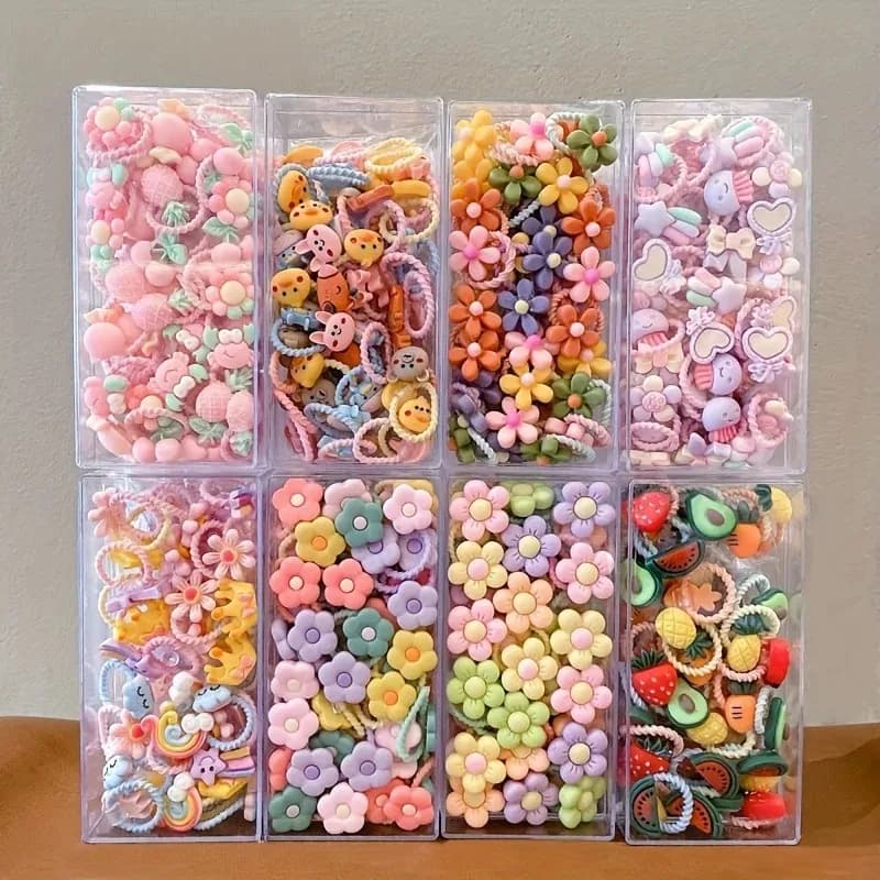 High elastic hair band for girls of 30 pieces does not hurt hair, flowers of cartoon animals and fruit, decorative hair if