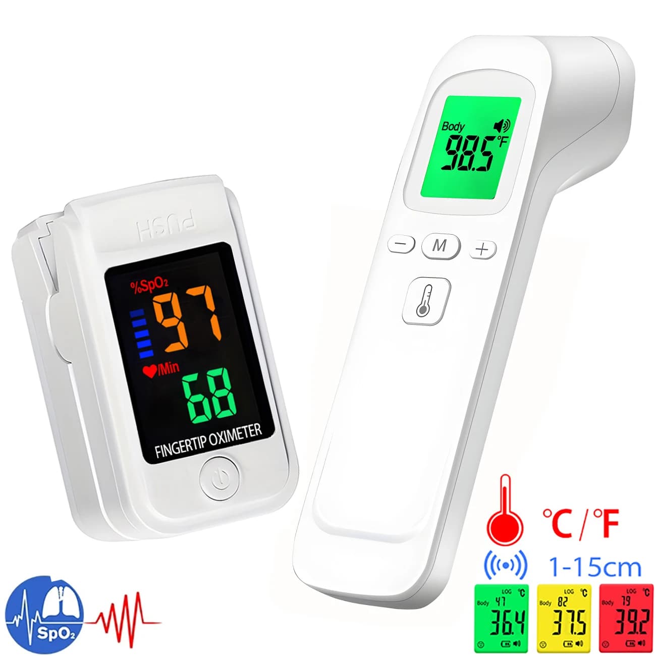 Medical IR Fever Thermometer Digital Non-Contact Body Thermometer OR Mini Pulse Finger Oximeter Blood Oxygen Tool Testing Kit