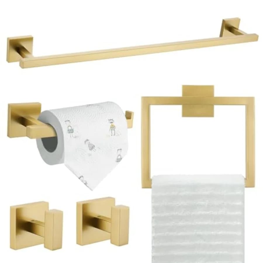 5-Piece Bathroom Accessories Set Bathroom Hardware Set SUS304 Stainless Steel Classic Wall Mounted Towel Bar Sets 23.6" Towel R