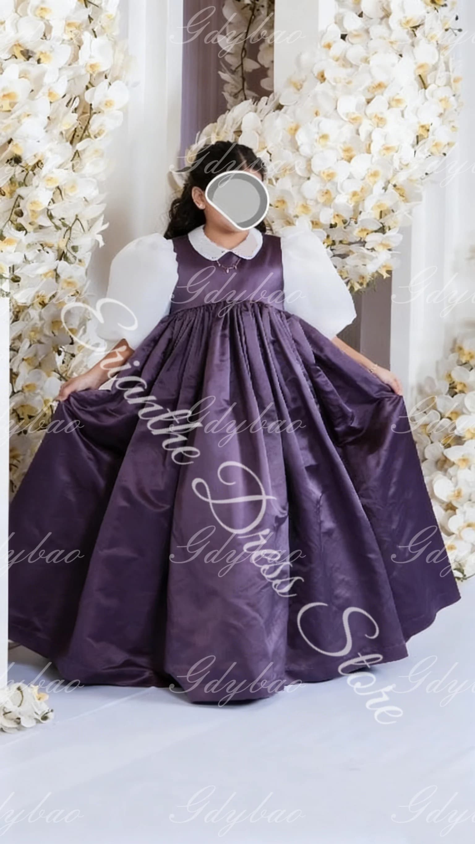 Abito da ragazza di fiore personalizzato in raso avorio mezza manica a vita alta damigella d'onore per bambini festa di compleanno abiti da ballo per prima comunione