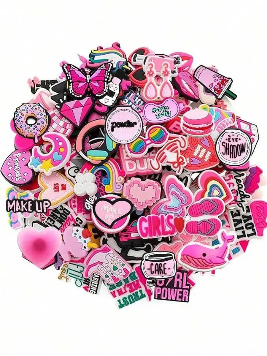 10-200 Pezzi Assortiti di Charms Rosa Fai-da-te per Scarpe, Portachiavi, Sandali, Borse da Spiaggia, Charms in PVC per Zoccoli Premium