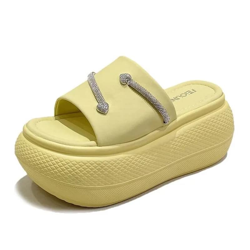 2026 Summer Women's Outdoor Platform Bling Slippers New 8CM Thick Bottom Leather Sandals Outsole Breathable Slip-On Flip Flops