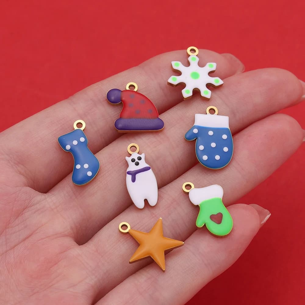 1 pcs stainless steel style christmas tree snowflakes gloves socks hanging boots with pendants for jewelry creation diy bracelet necklace
