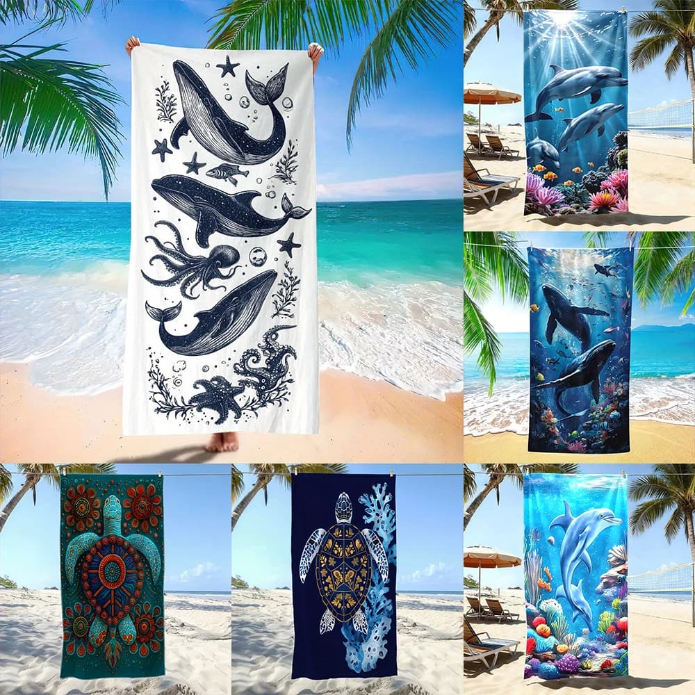 1PC Ocean Animal Beach Towels Suitable for yoga, swimming, camping, big bath towels, essential travel accessories