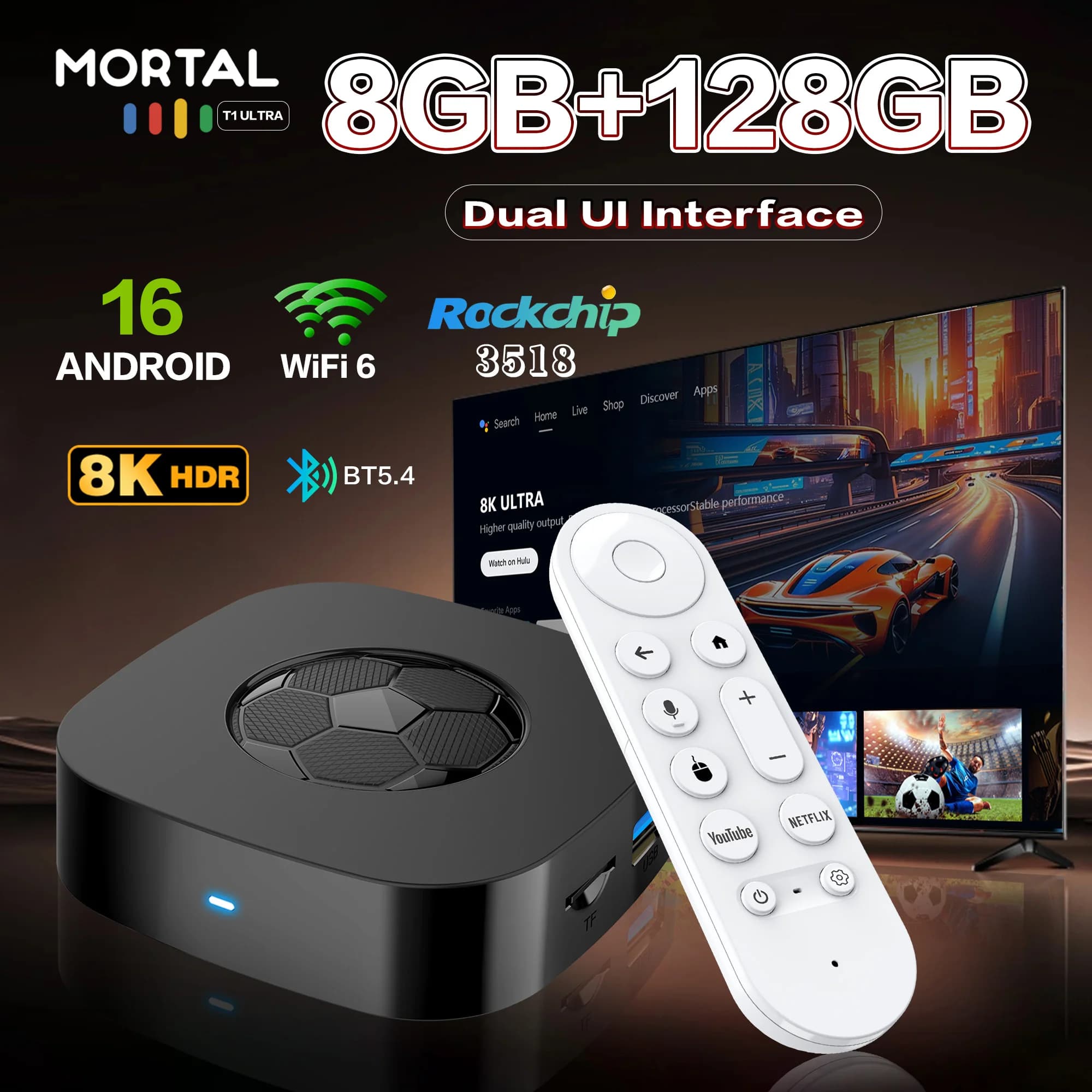 2026 New T1 Ultra TV Box Dual UI Interface 8K Ultra HD Android 16 8GB 128GB WIFI 6 Assistant Smart Streaming Media Player