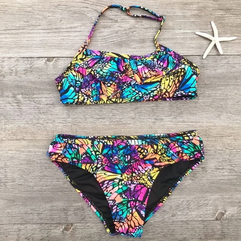 Ragazze nuotano abiti a due pezzi Bikini stampa con fiore ragazza Bikini Set costume da bagno bambini costumi da bagno bambini costume da bagno ragazza Beachwear