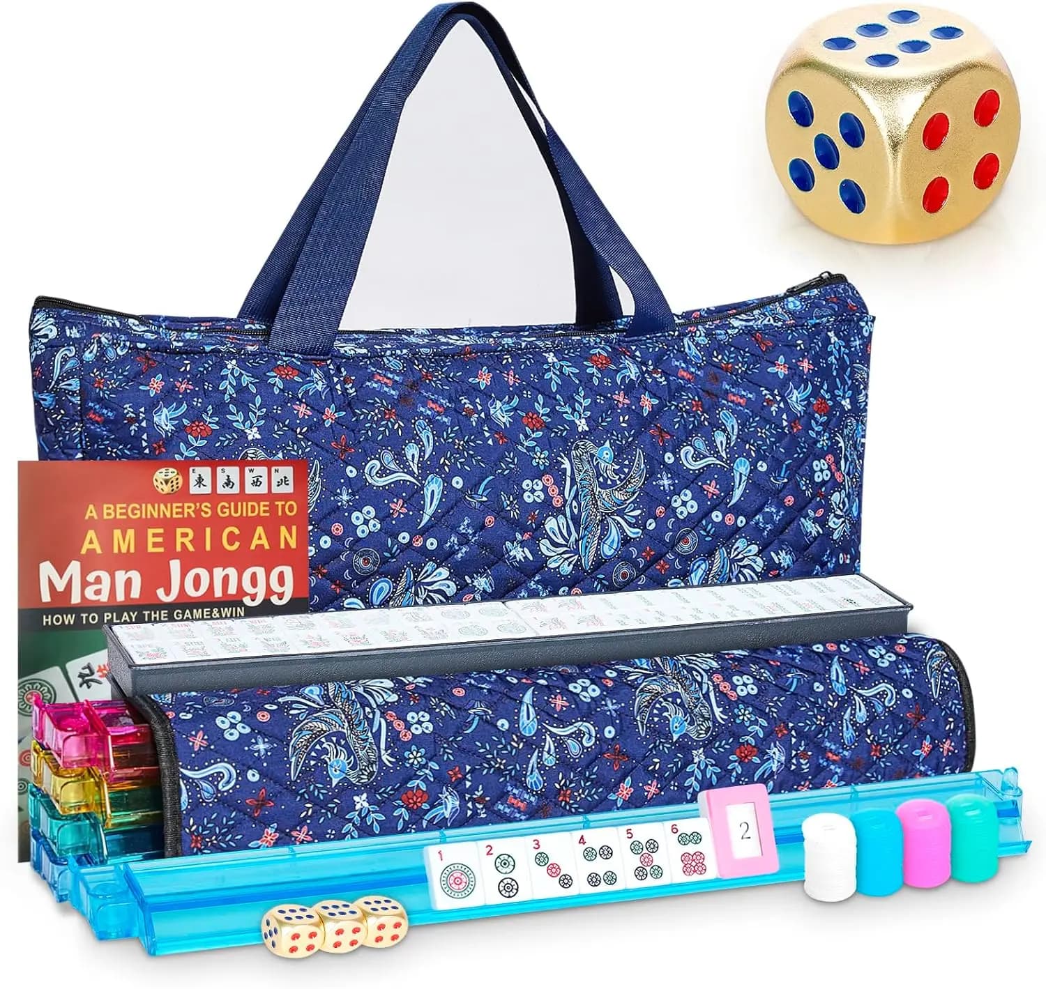 Set Mahjong Americano 166 Tessere con 4 Supporti e Custodia Portatile