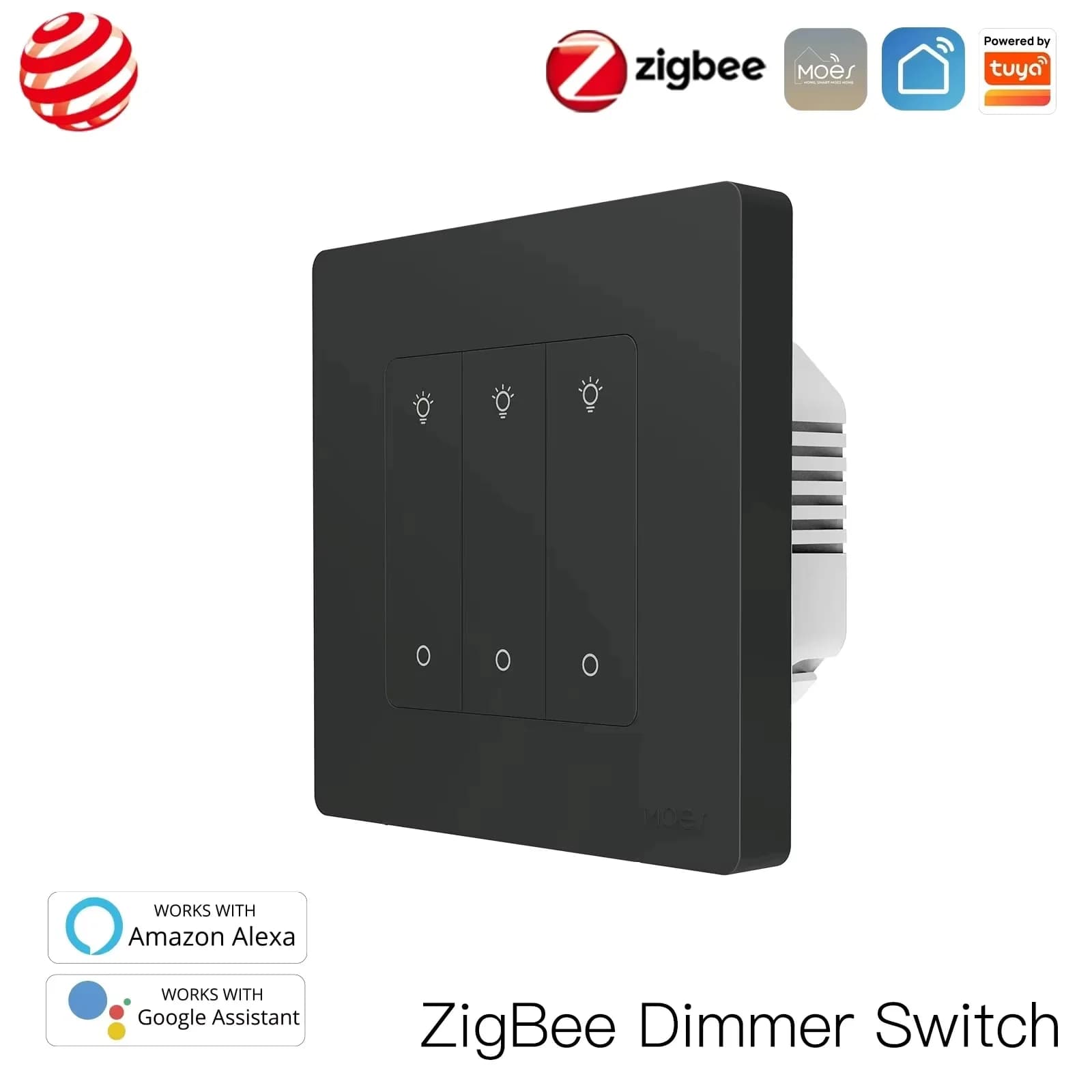 MOES Star Ring Series ZigBee Smart Dimmer Switch for Light Dimming Smart Life APP Work with Alexa Google Home Dimmable 1-3Gang