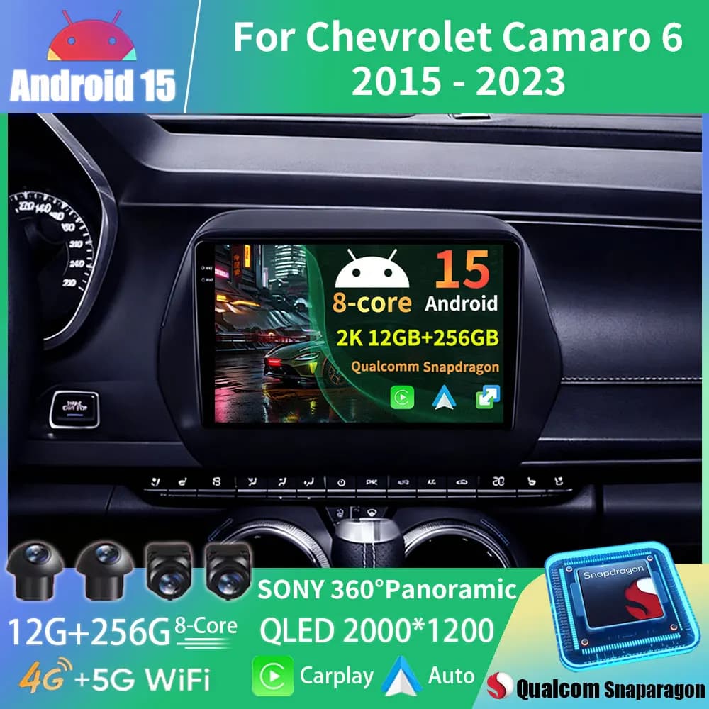 Schermo 2K Per Chevrolet Camaro 6 2015 - 2023 Autoradio Wireless Carplay 4G + WIFI DSP Navigazione Android 15 360 Fotocamera Multimediale