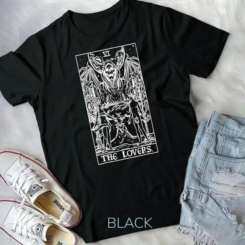 Maglietta unisex The Lovers Tarot Card Halloween Grim Reaper Gothic Horror