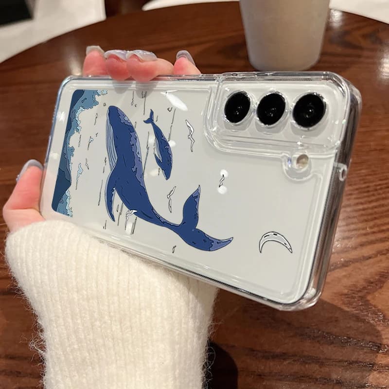 Ocean Shark Whale Phone Case for Samsung Galaxy S25 Edge S23 S22 Ultra Plus S24 FE A17 A56 A16 A15 A55 A54 Cover Soft Transparent