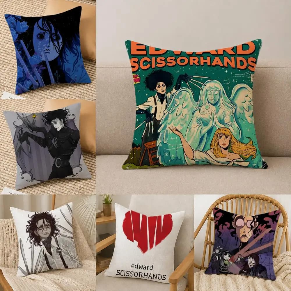 Movie E-Edward S-Scissorhands Cushion Cover Natural Linen Pillowcase Set, All-in-One Decor for Sofa, Bedroom & Chair